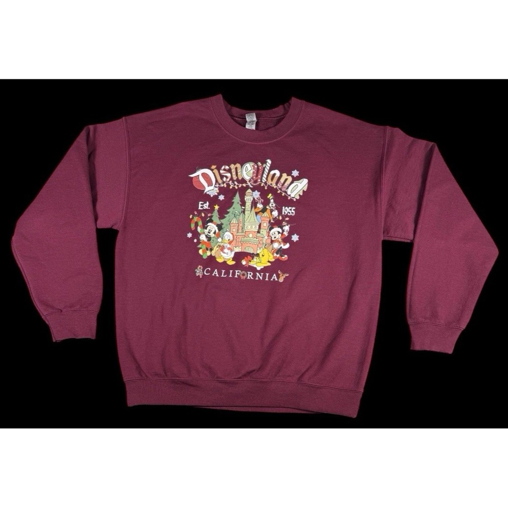 Disneyland Est 1955 Christmas Theme Maroon Crewneck Sweatshirt Unisex Size L